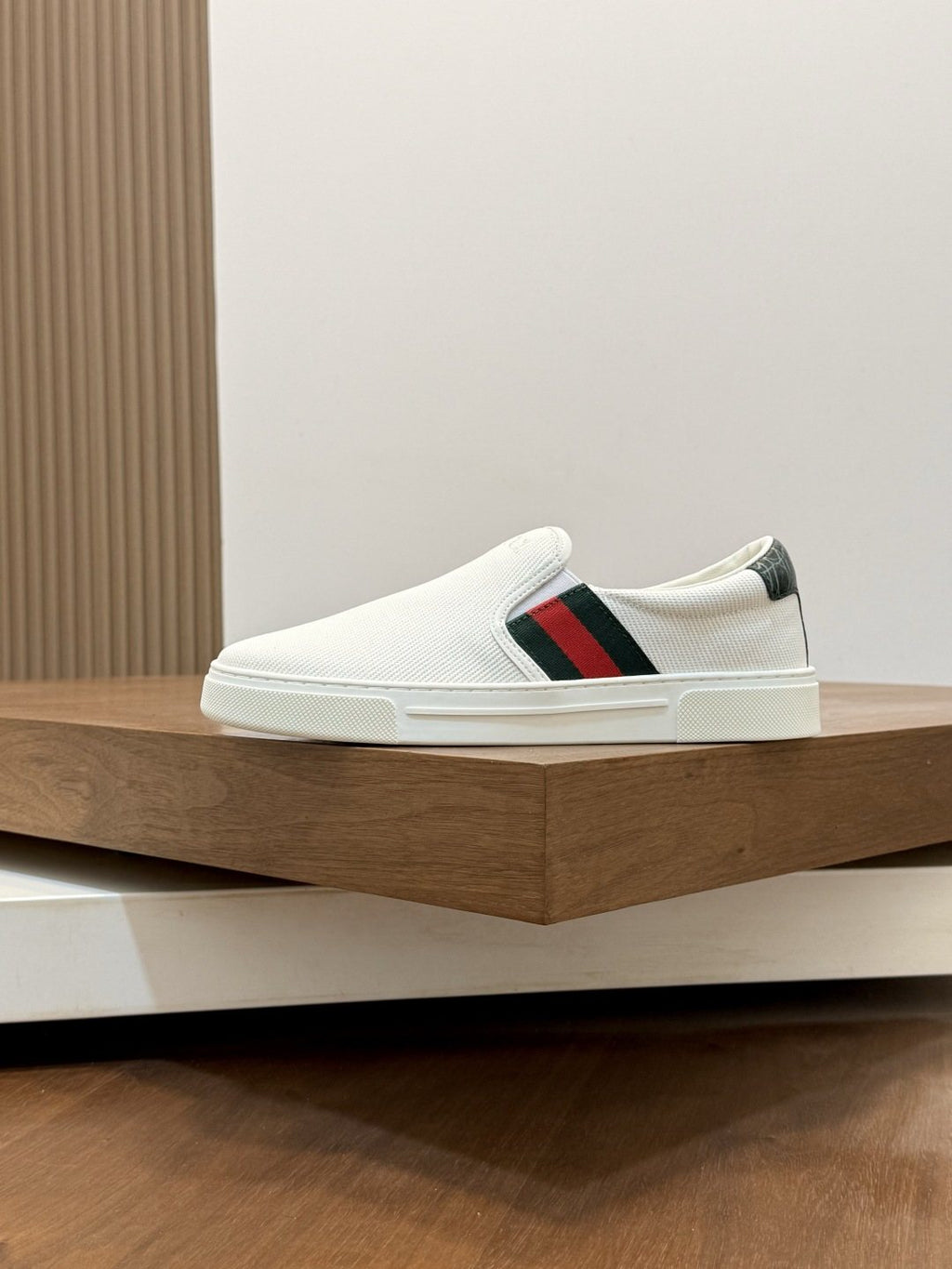 Gucci White Stripe Slip-On Sneakers