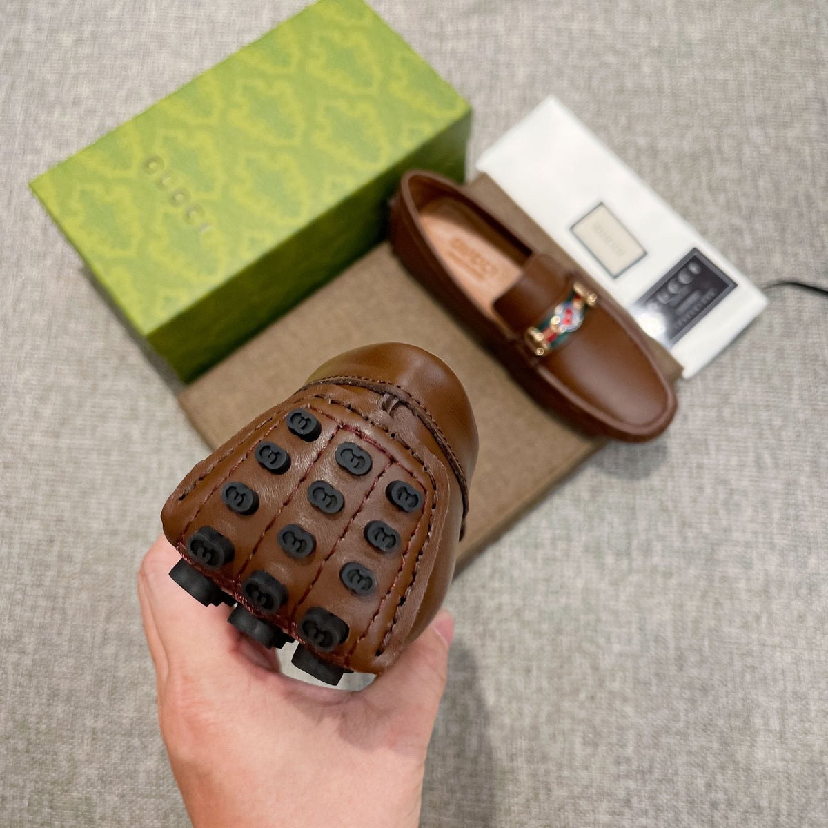 Gucci Brown Metal Hardware Loafers