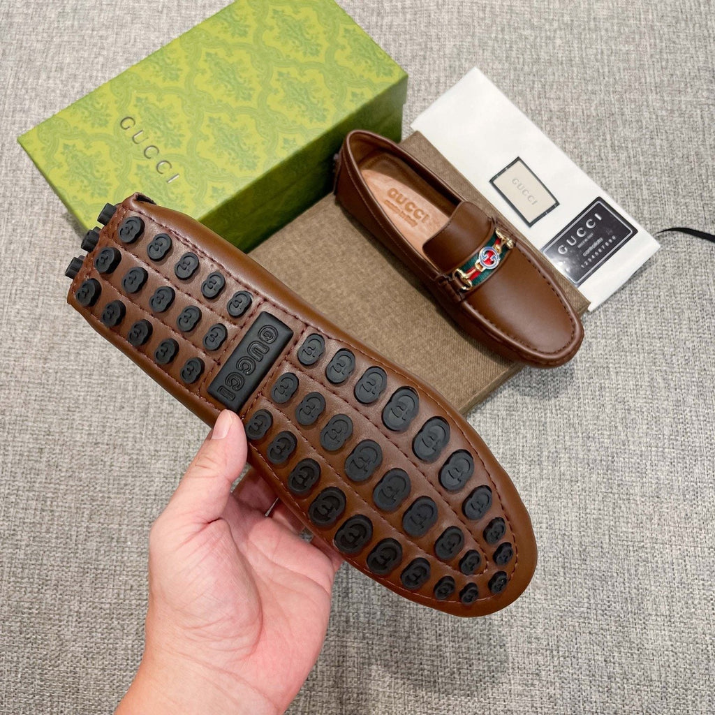 Gucci Brown Metal Hardware Loafers