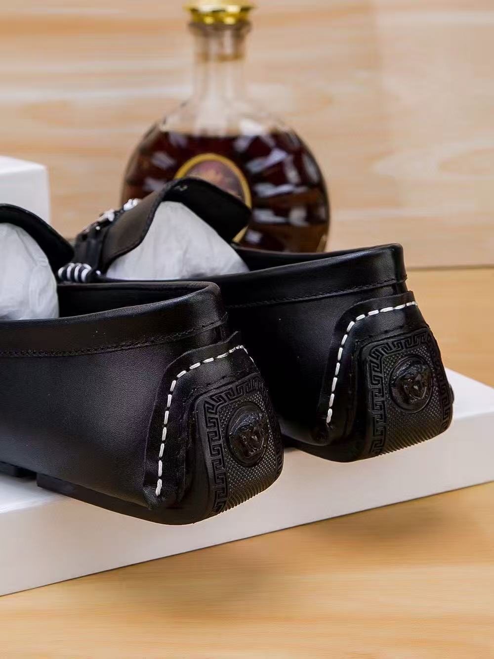 Versace Black Metal-Accent Loafers