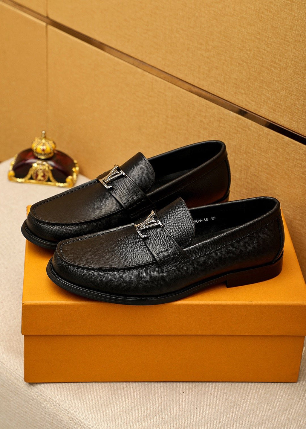 Louis Vuitton Men's Black Leather Buckle Loafers
