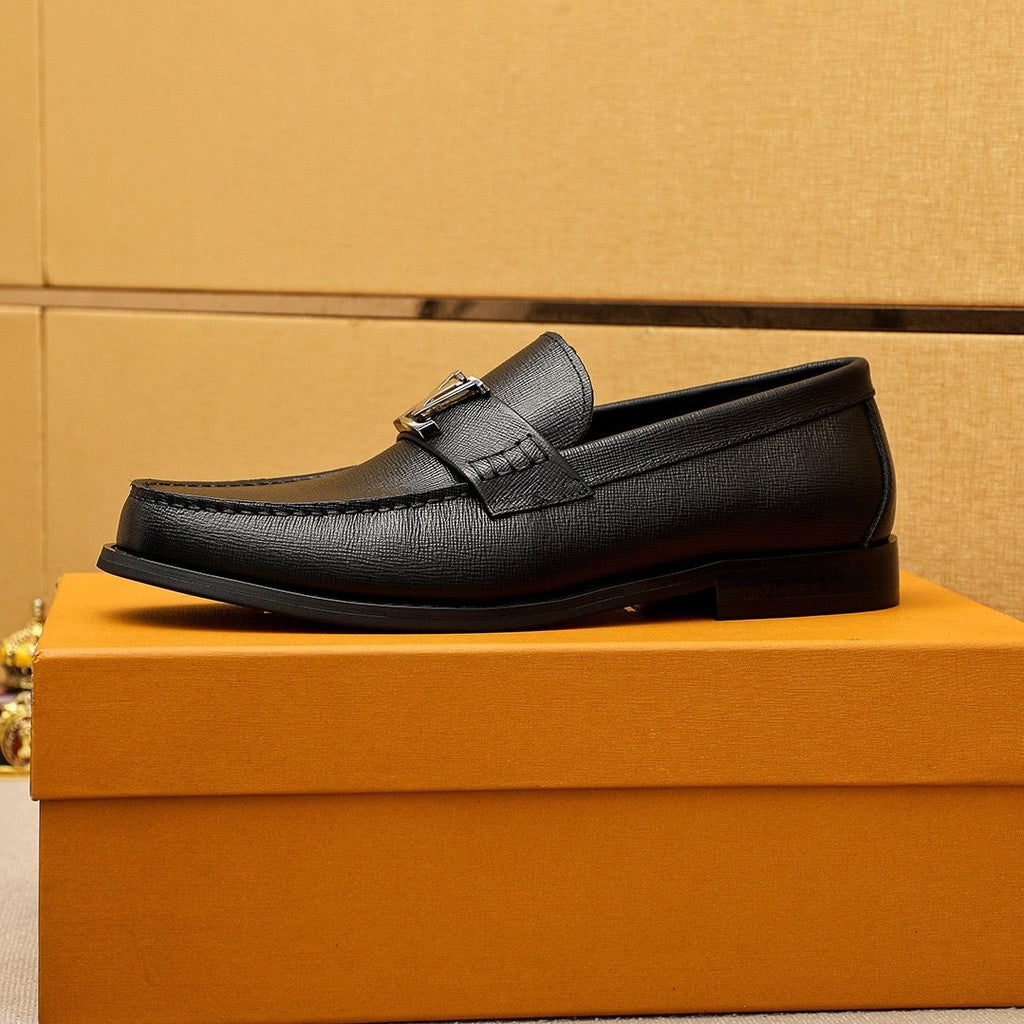 Louis Vuitton Men's Black Leather Buckle Loafers