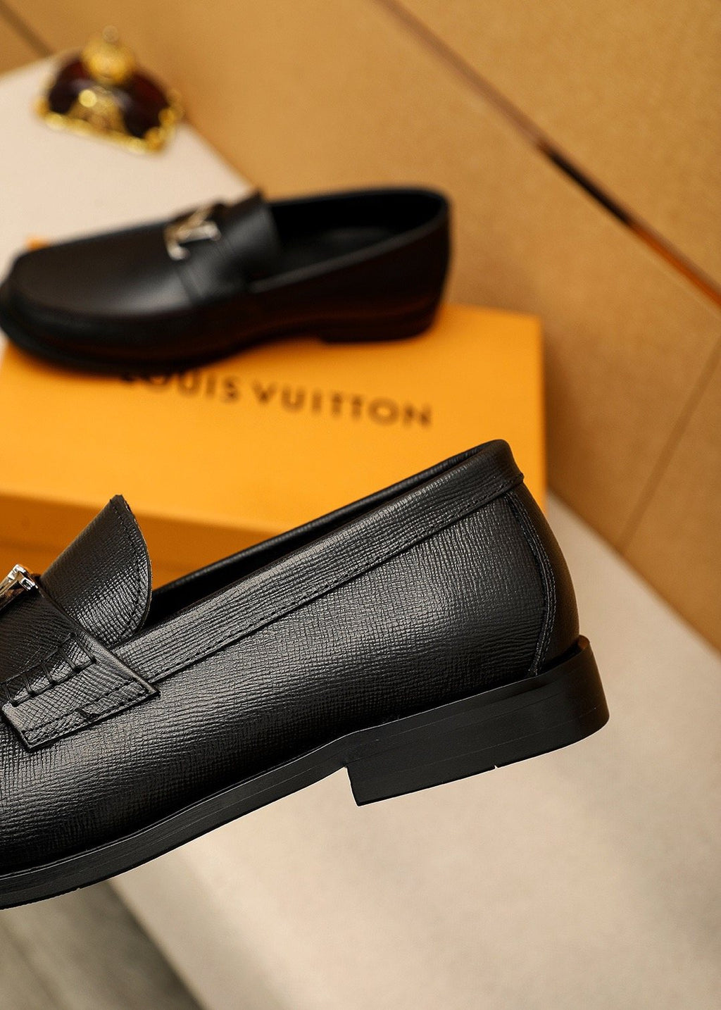 Louis Vuitton Men's Black Leather Buckle Loafers