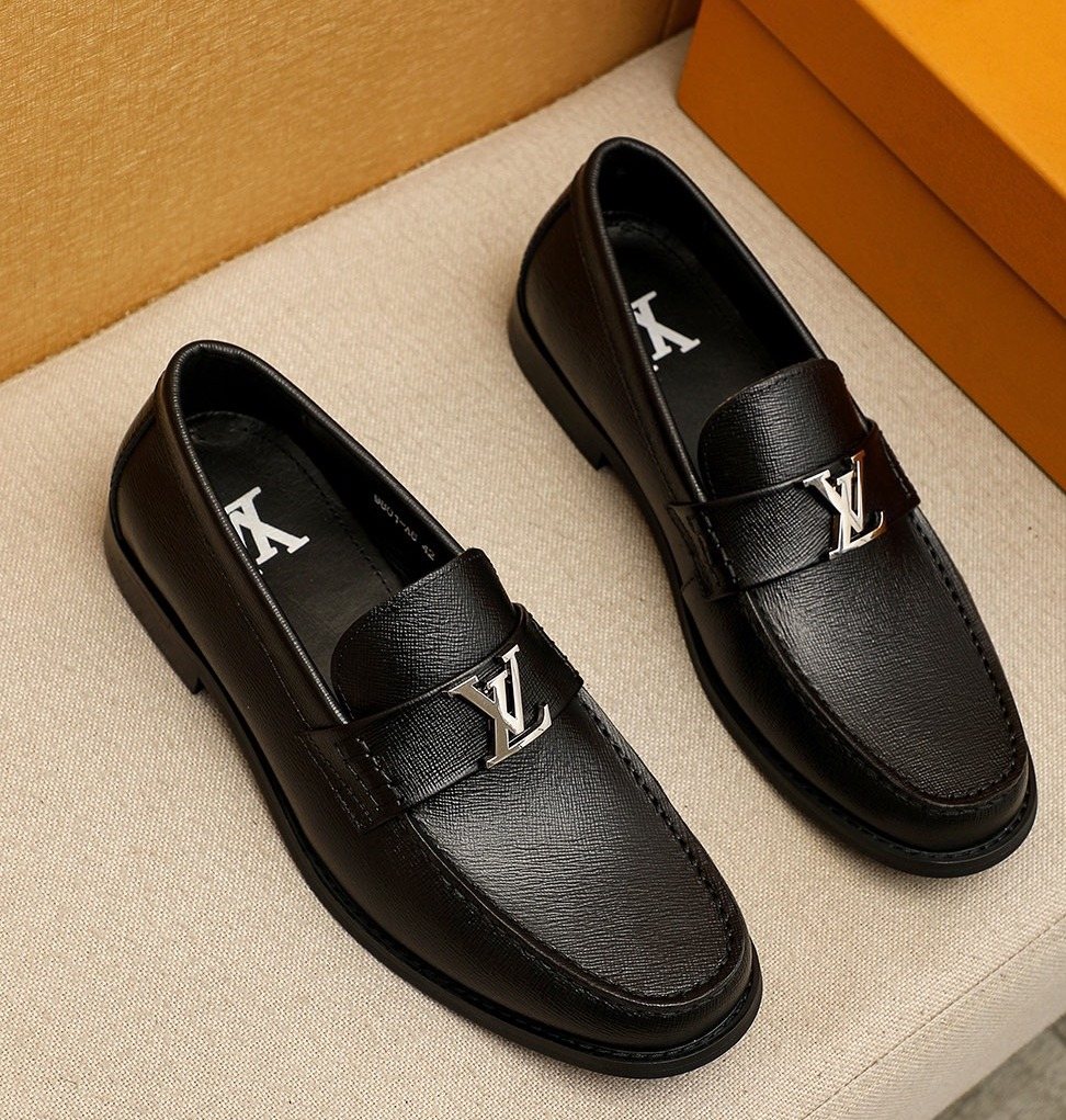 Louis Vuitton Men's Black Leather Buckle Loafers