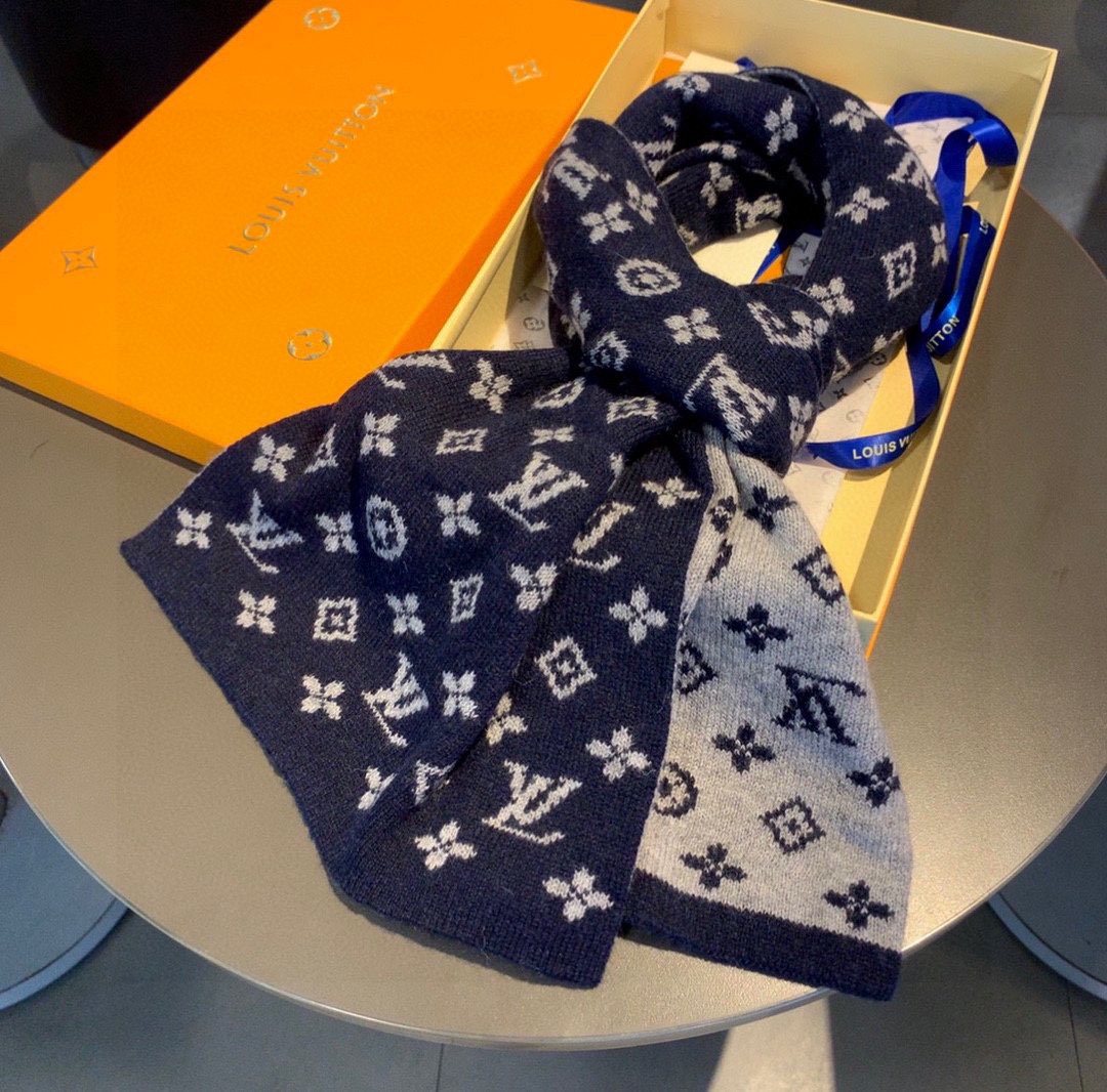 Louis Vuitton Navy and Gray Monogram Knit Scarf