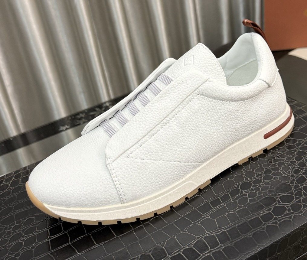 Men's White Slip-On Sneakers with Gray Bands