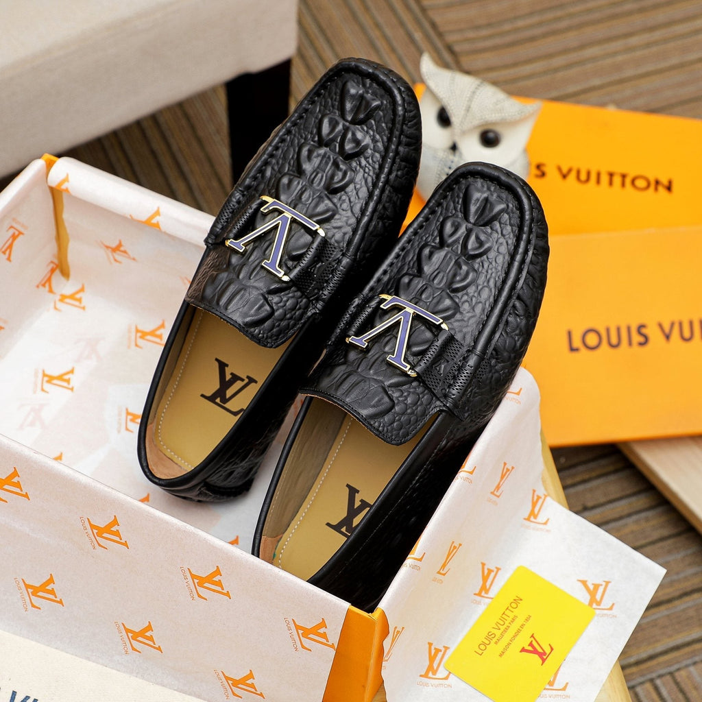 Louis Vuitton Black Textured Driving Loafers
