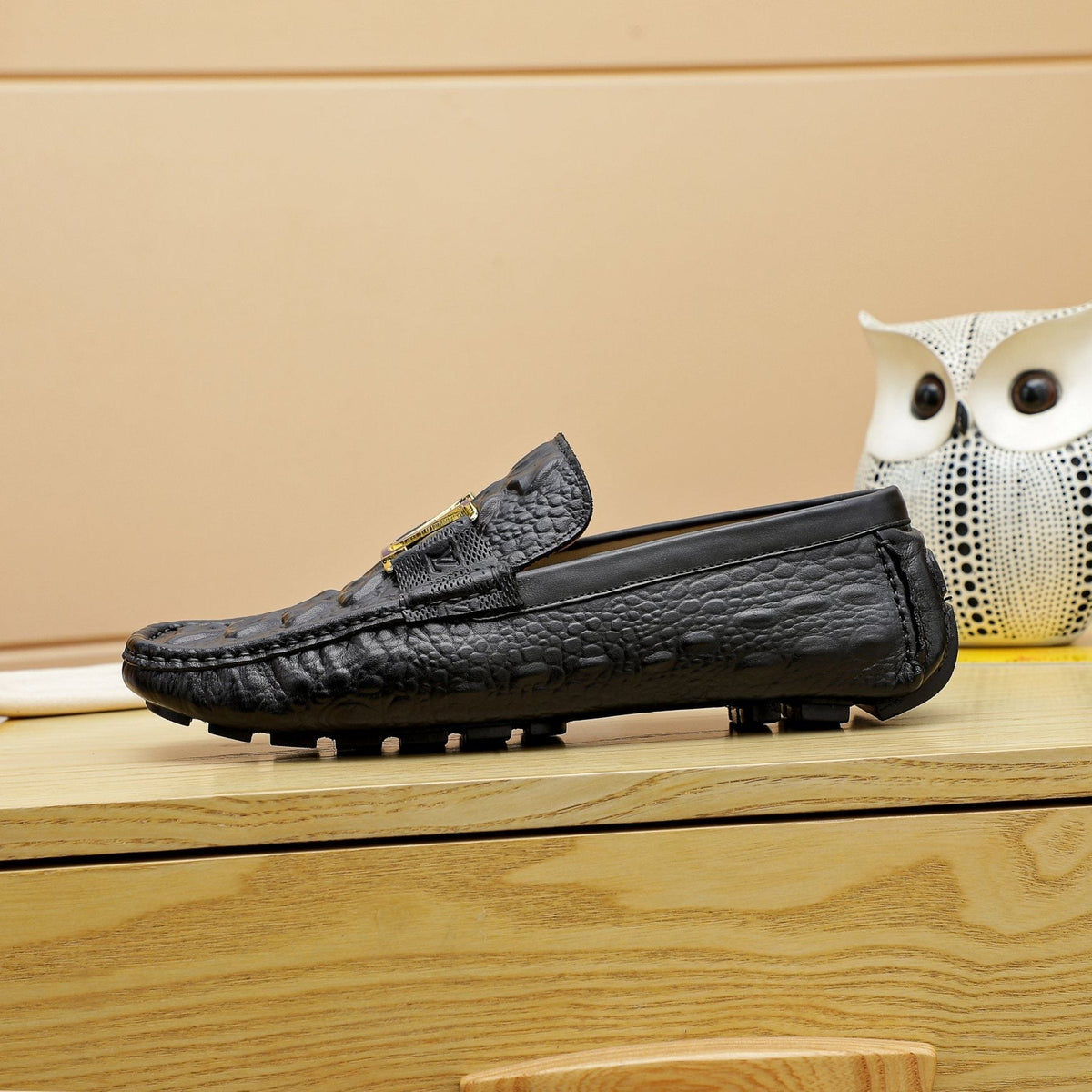 Louis Vuitton Black Textured Driving Loafers