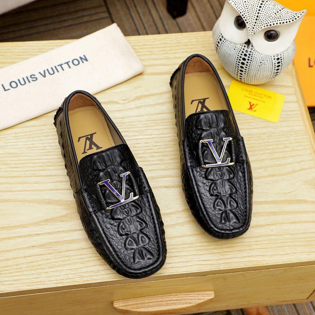 Louis Vuitton Black Textured Driving Loafers