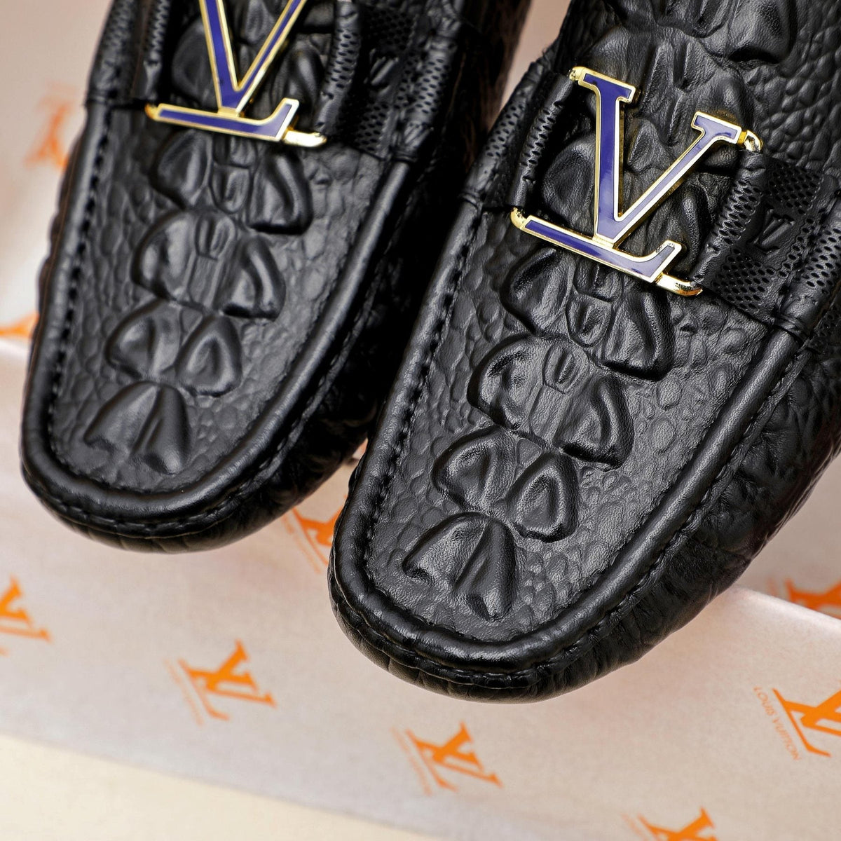Louis Vuitton Black Textured Driving Loafers