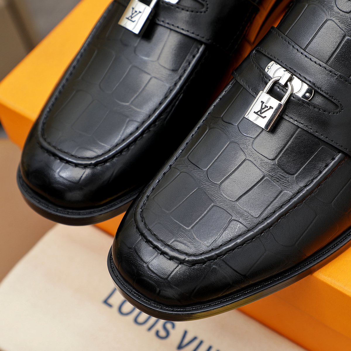 Louis Vuitton Embossed Bar Loafers - Black