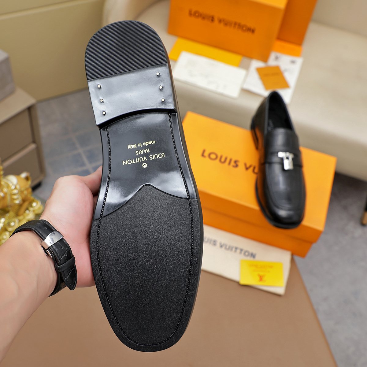 Louis Vuitton Embossed Bar Loafers - Black
