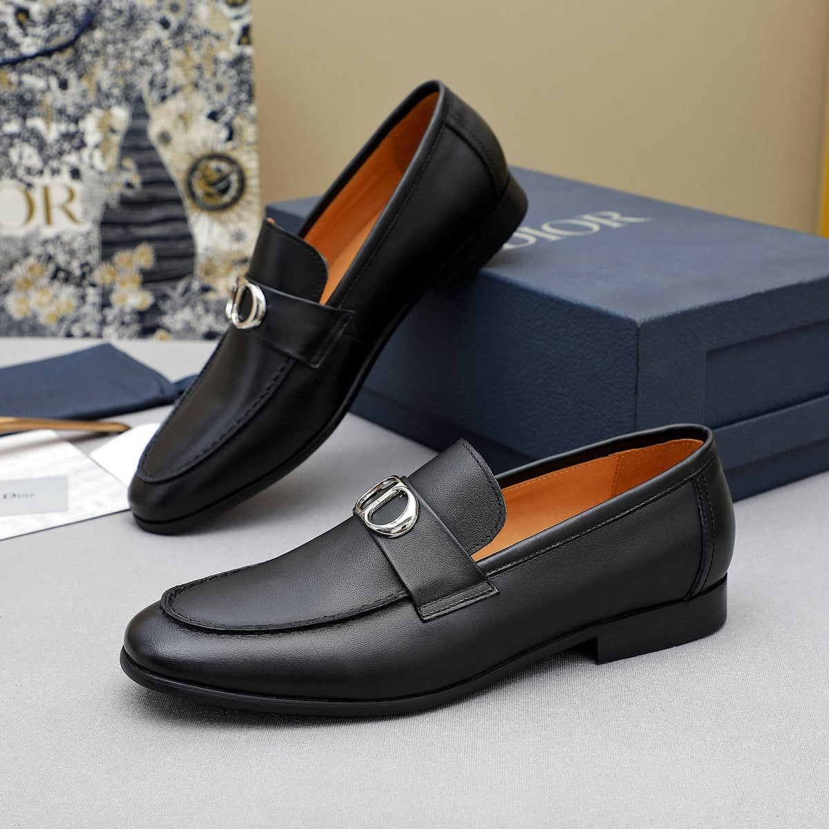 Dior Black Metal-Buckle Loafers