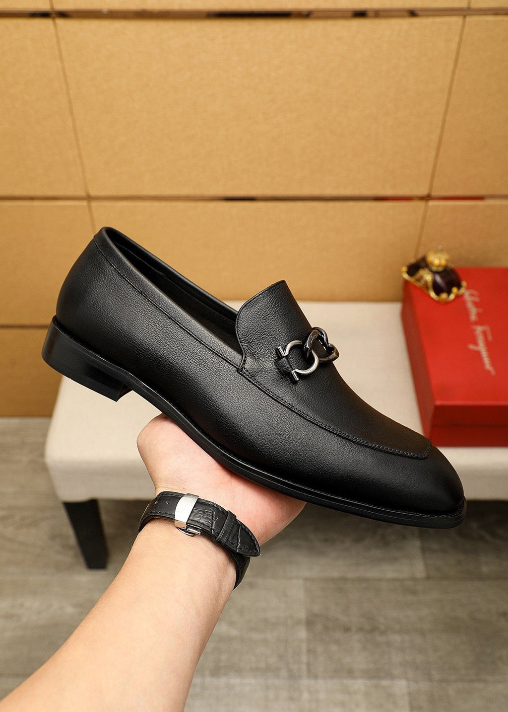 Ferragamo Black Metal Bit Loafers - Rounded Toe