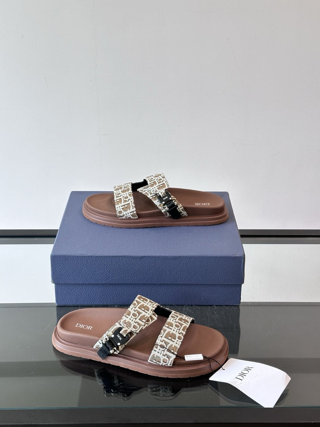Dior Men's Patterned Strap Slide Sandals - Open-Toe Slip-On Design
