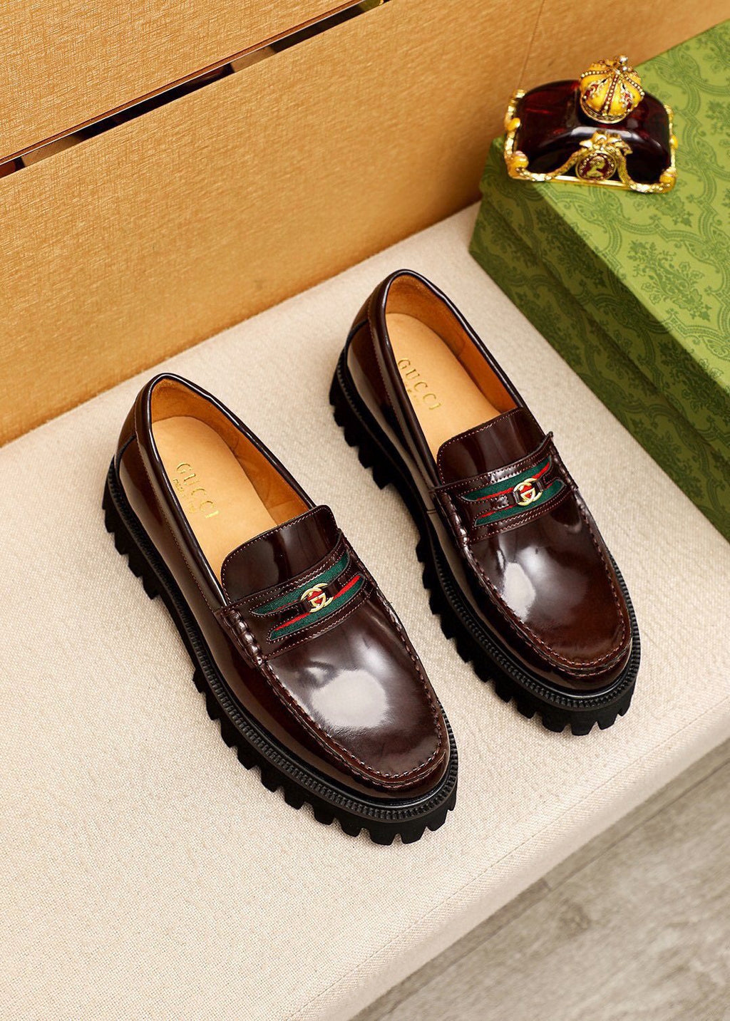 Gucci Leather Lug-Sole Loafers