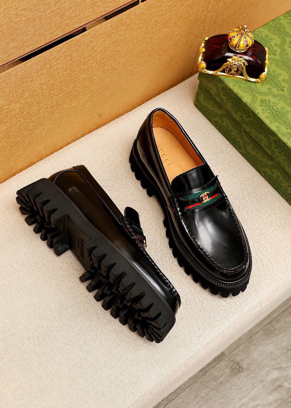 Gucci Leather Lug-Sole Loafers