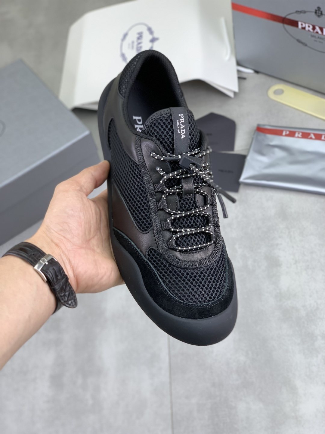 Prada Paneled Low-Top Sneakers