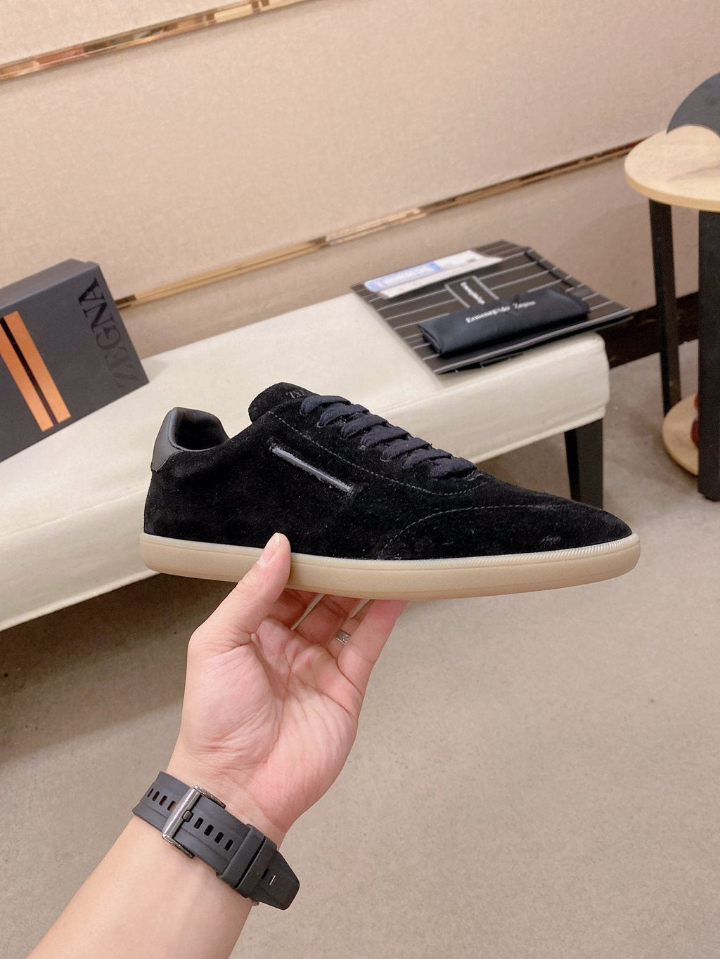 Zegna Men's Suede-Look Low-Top Sneakers