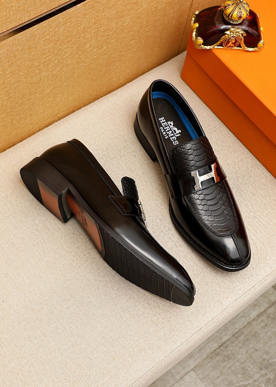 Hermès Textured H-Hardware Loafers