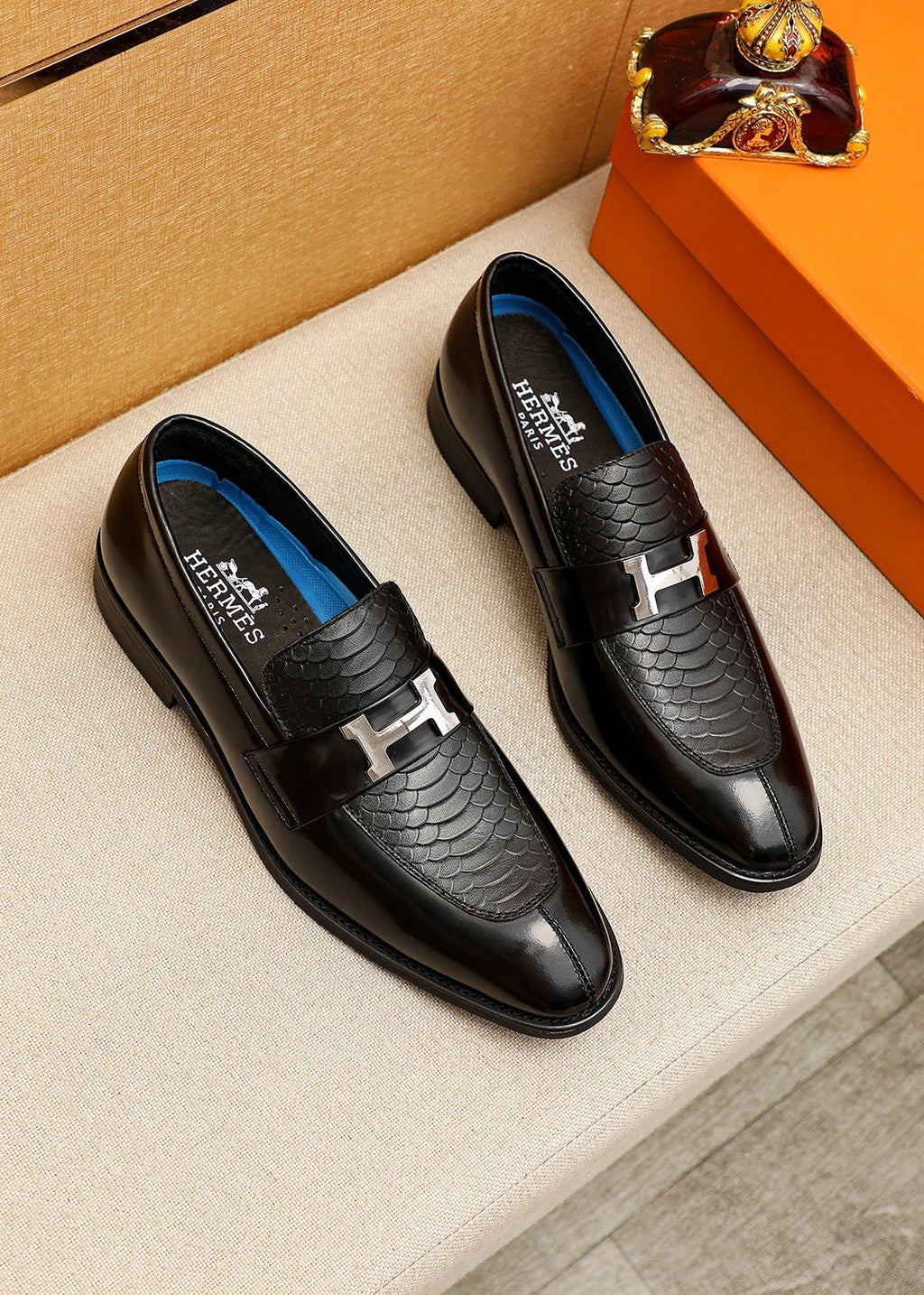 Hermès Textured H-Hardware Loafers