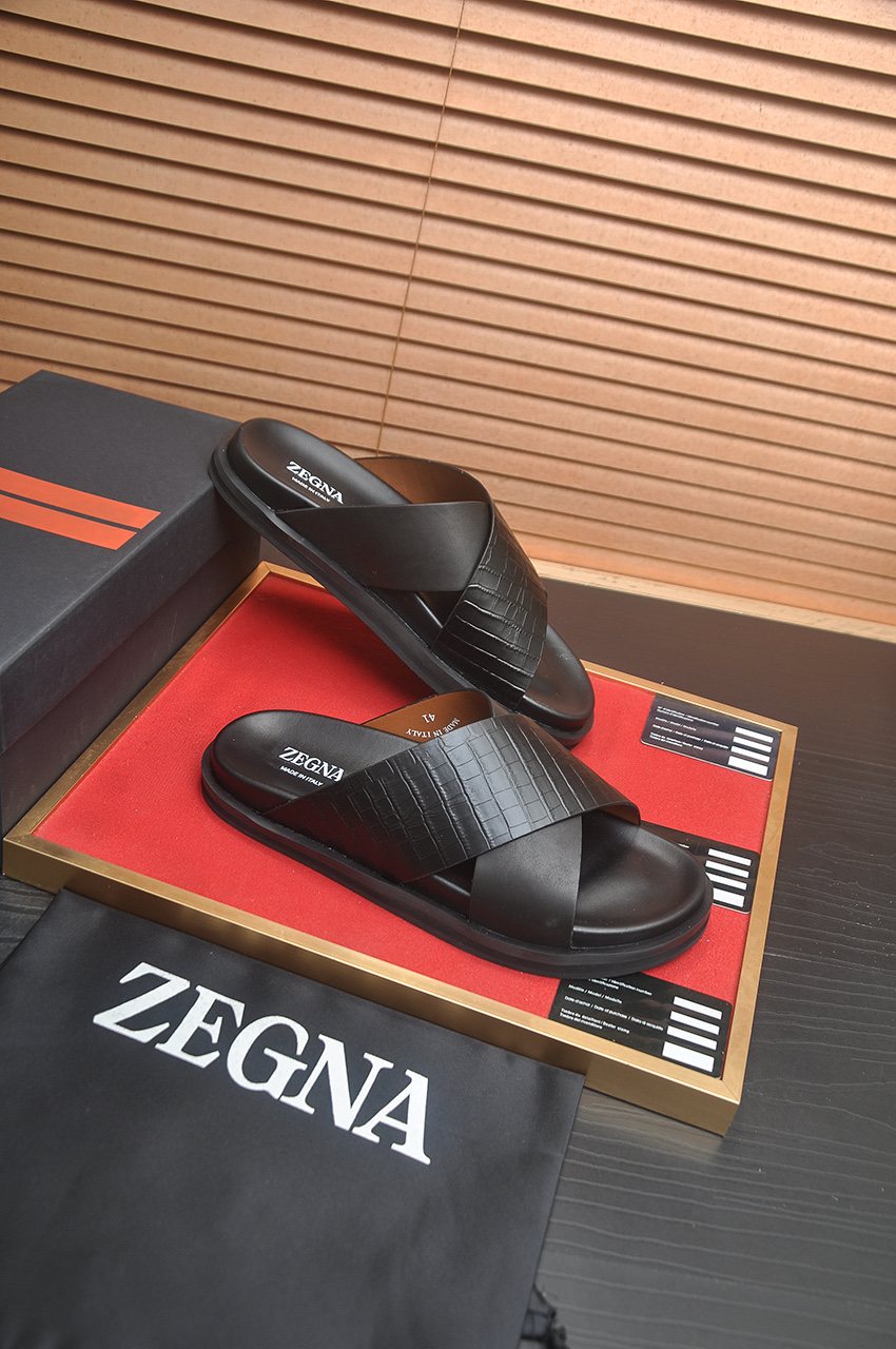 Zegna Cross-Strap Slide Sandals