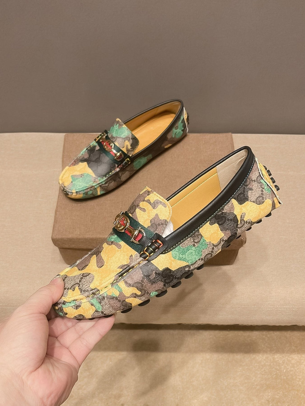 Gucci Patterned Metal-Accent Loafers