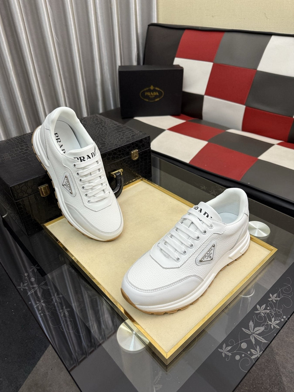 Prada Men's Triangle Badge Low-Top Sneakers - Padded Collar And Textured Outsole
