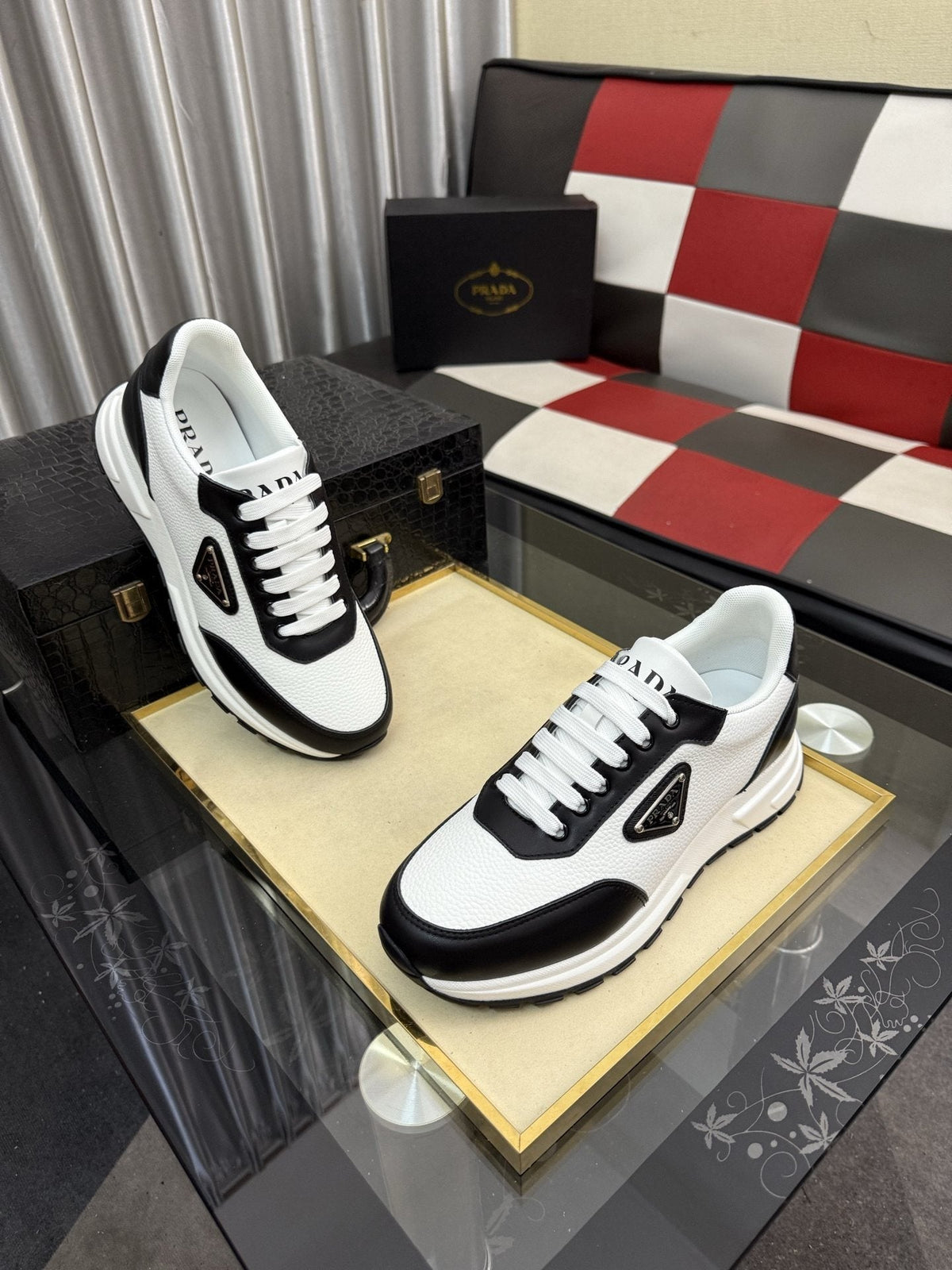 Prada Men's Triangle Badge Low-Top Sneakers - Padded Collar And Textured Outsole