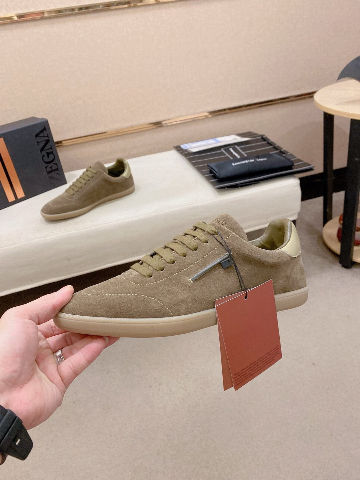 Zegna Men's Suede Low-Top Sneakers - Rounded Toe