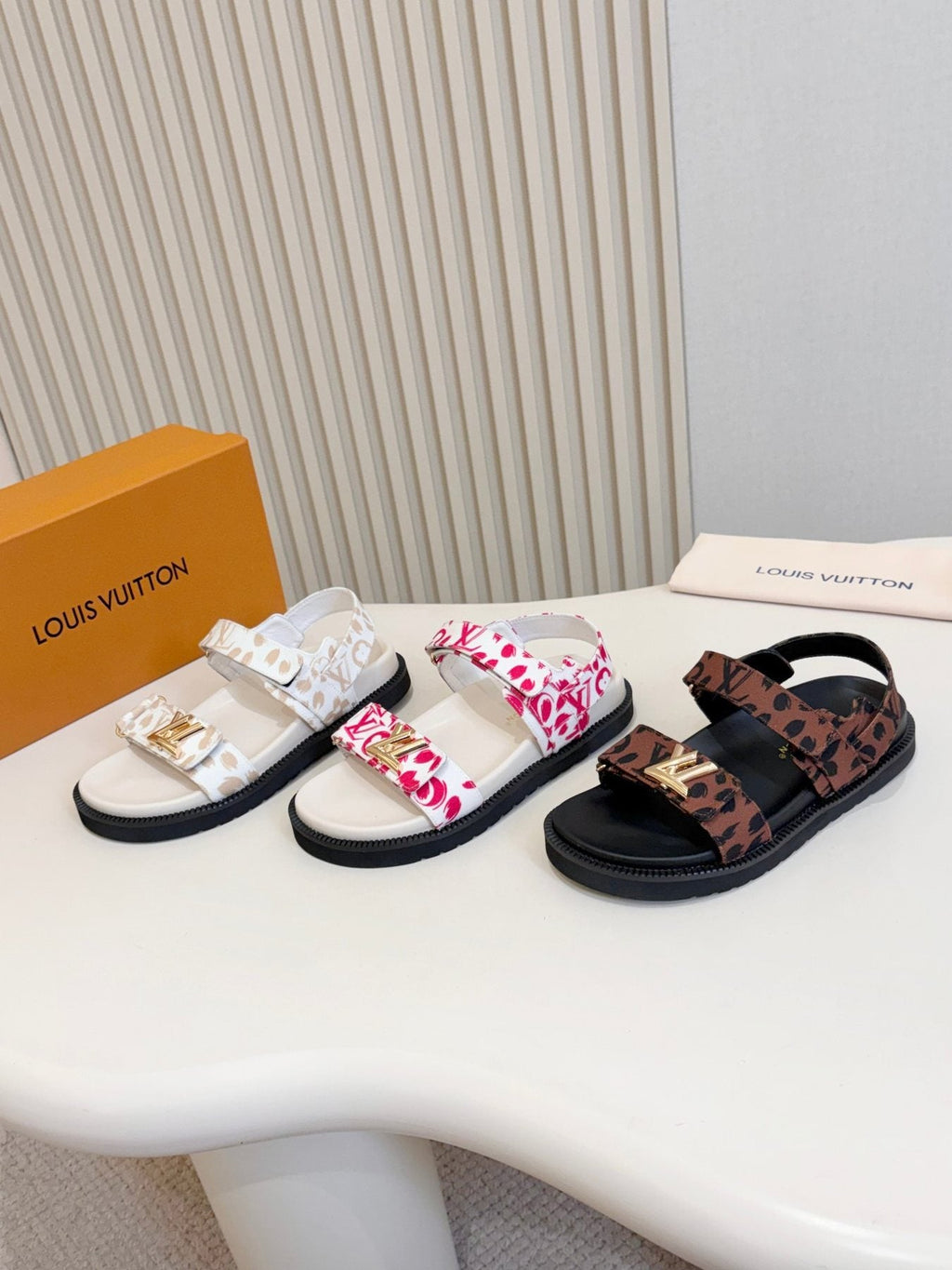Louis Vuitton Patterned Two-Strap Slide Sandals