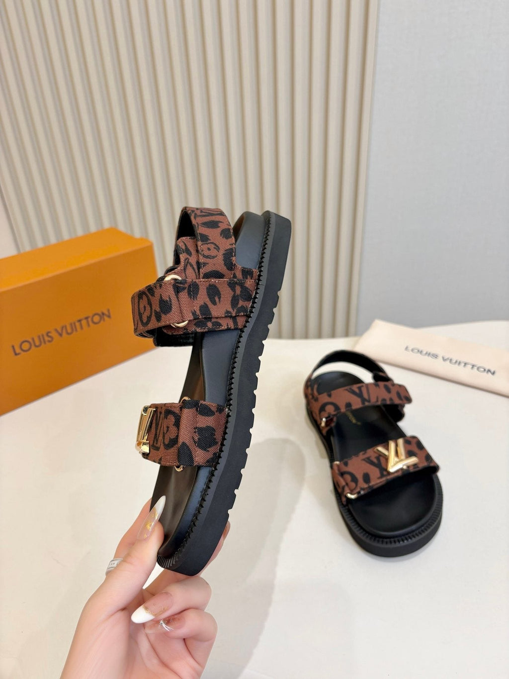 Louis Vuitton Patterned Two-Strap Slide Sandals