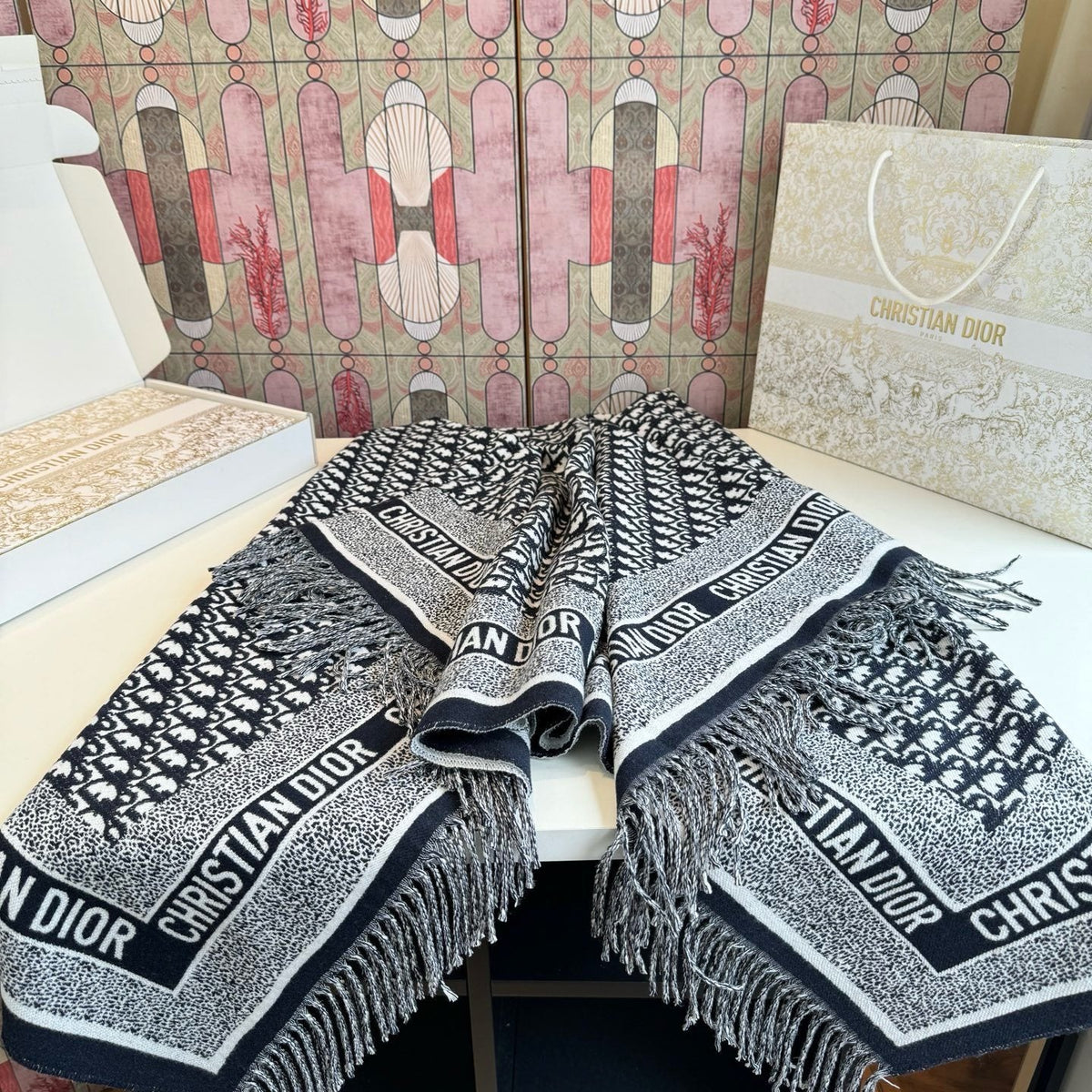 Dior Fringed Monogram Scarf