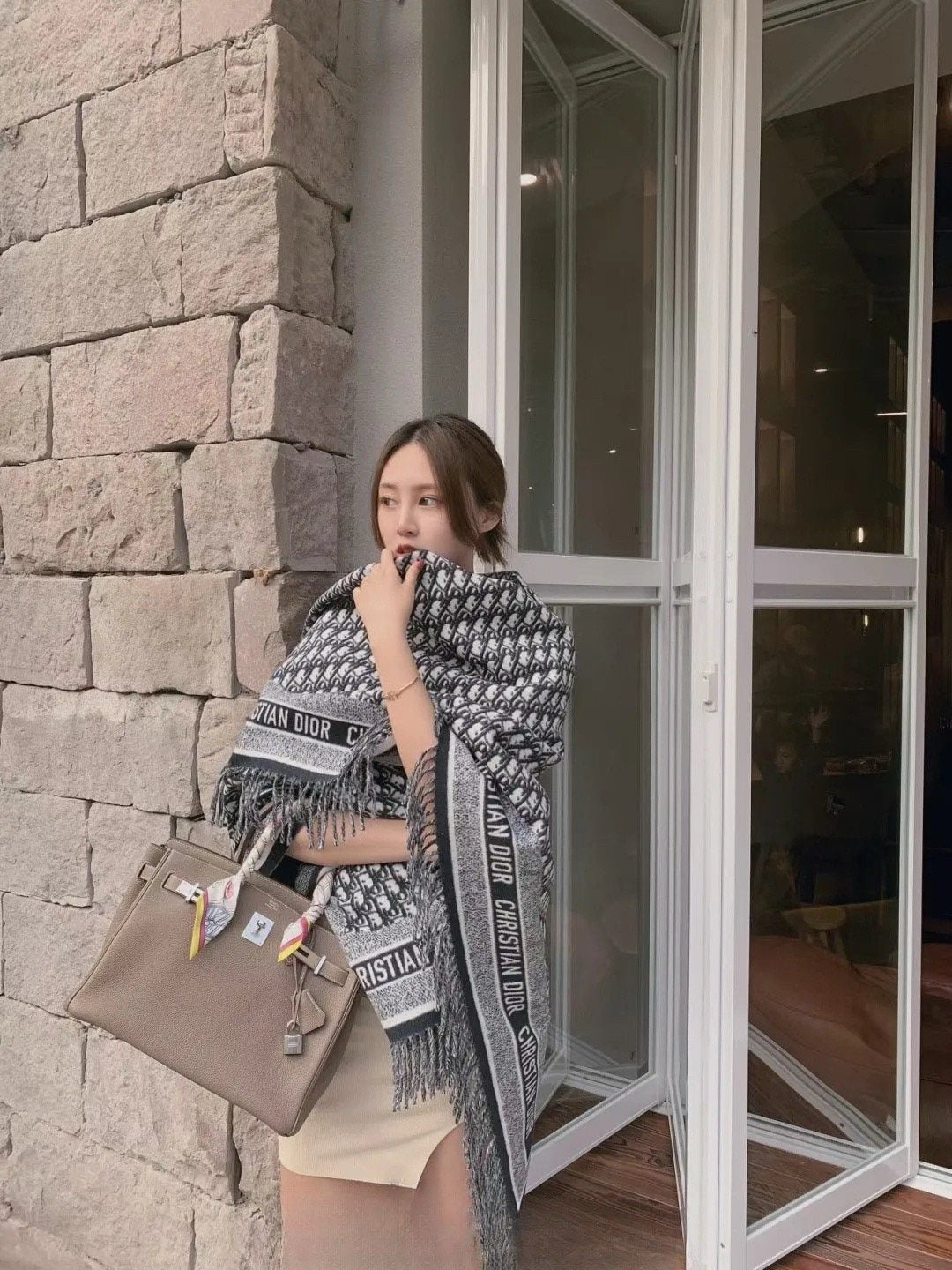 Dior Fringed Monogram Scarf