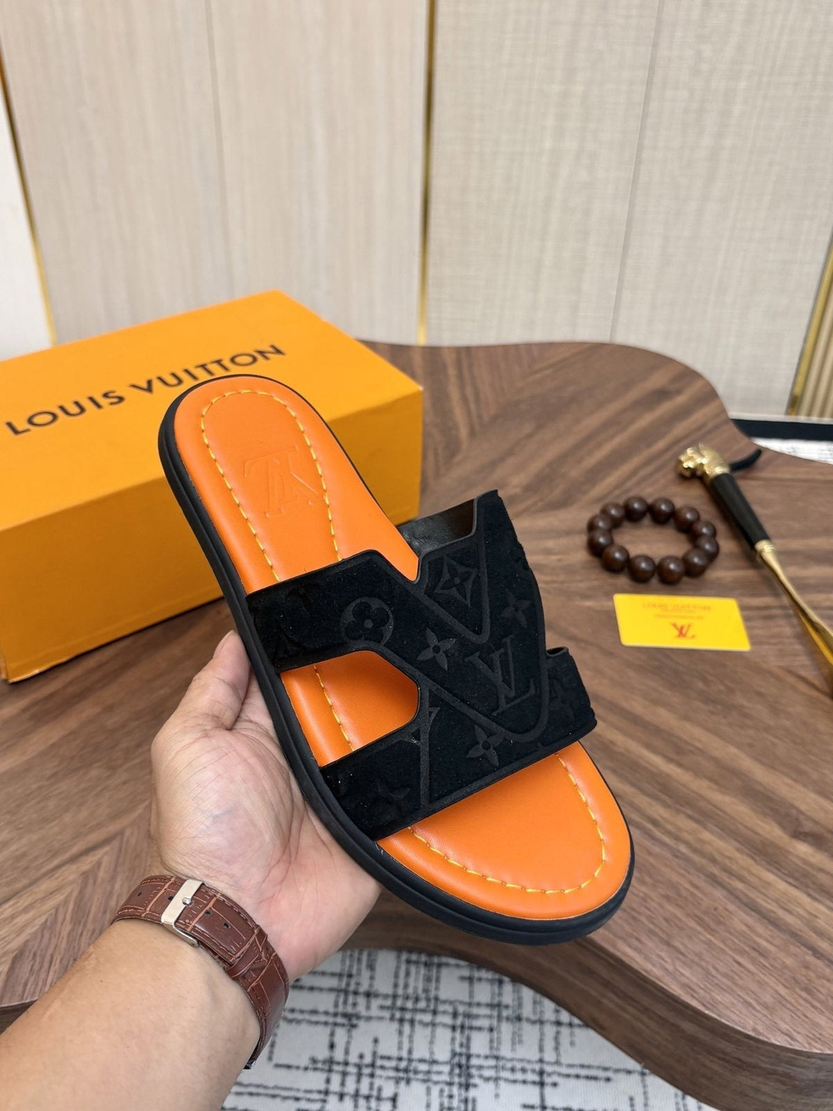 Louis Vuitton Monogram H-Cut Slide Sandals