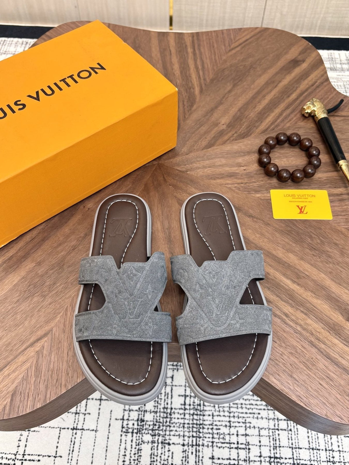 Louis Vuitton Monogram H-Cut Slide Sandals