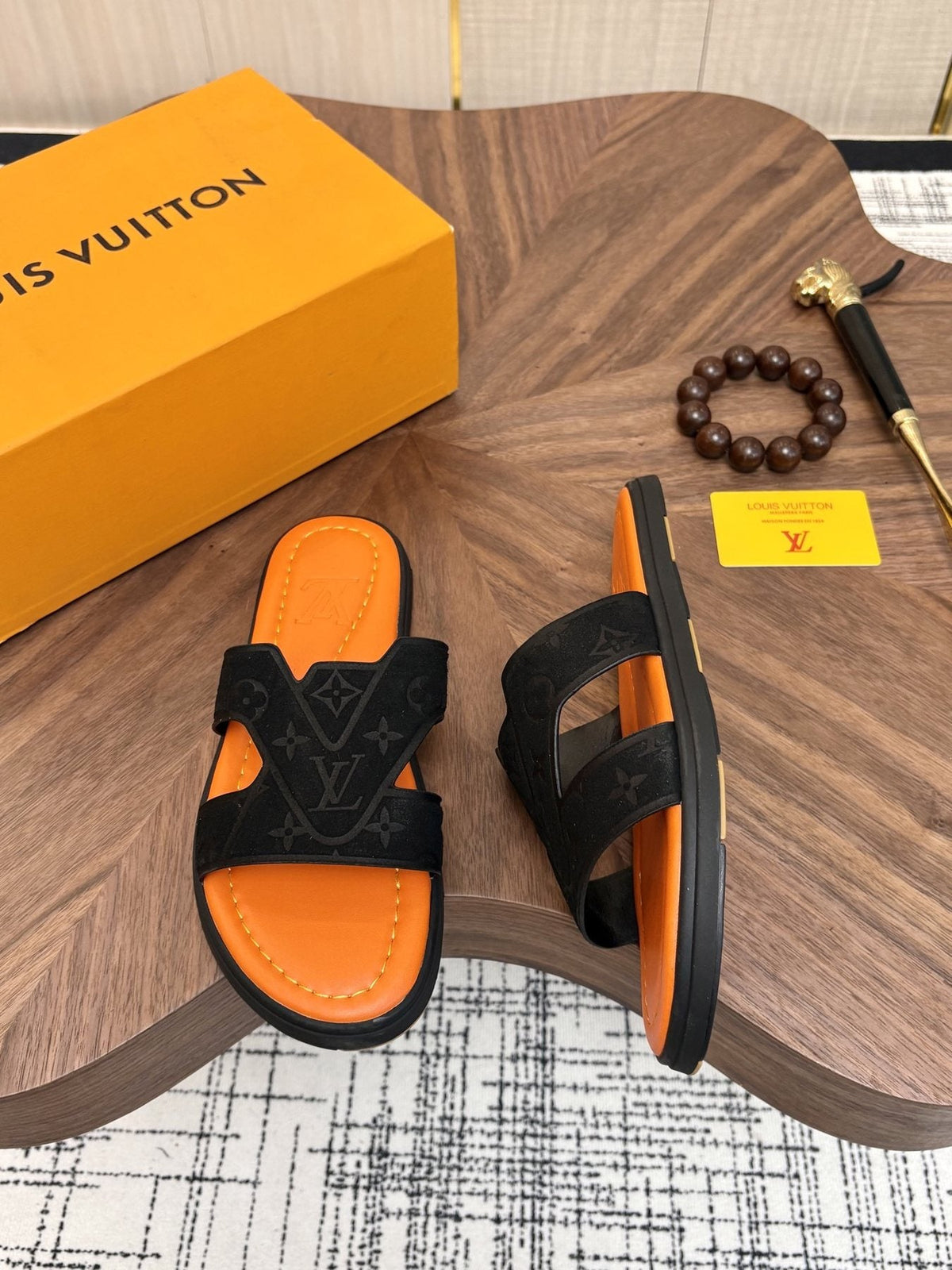 Louis Vuitton Monogram H-Cut Slide Sandals