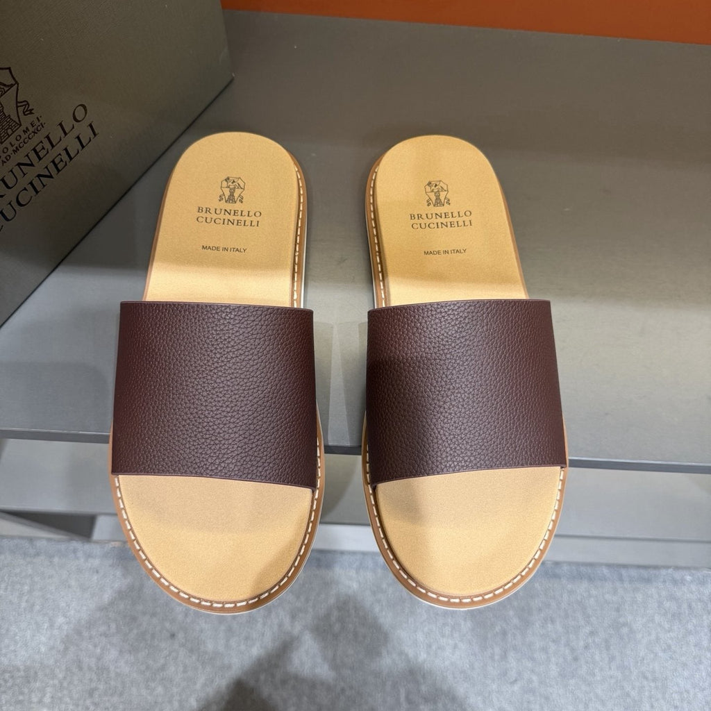 Brunello Cucinelli Men's Wide Strap Slide Sandals