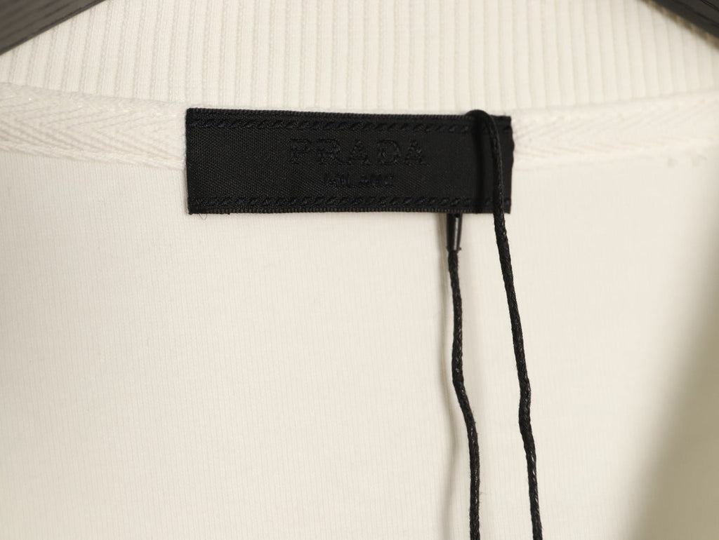 Prada Triangle-Detail Crewneck Sweatshirt with Red Silicone Trim